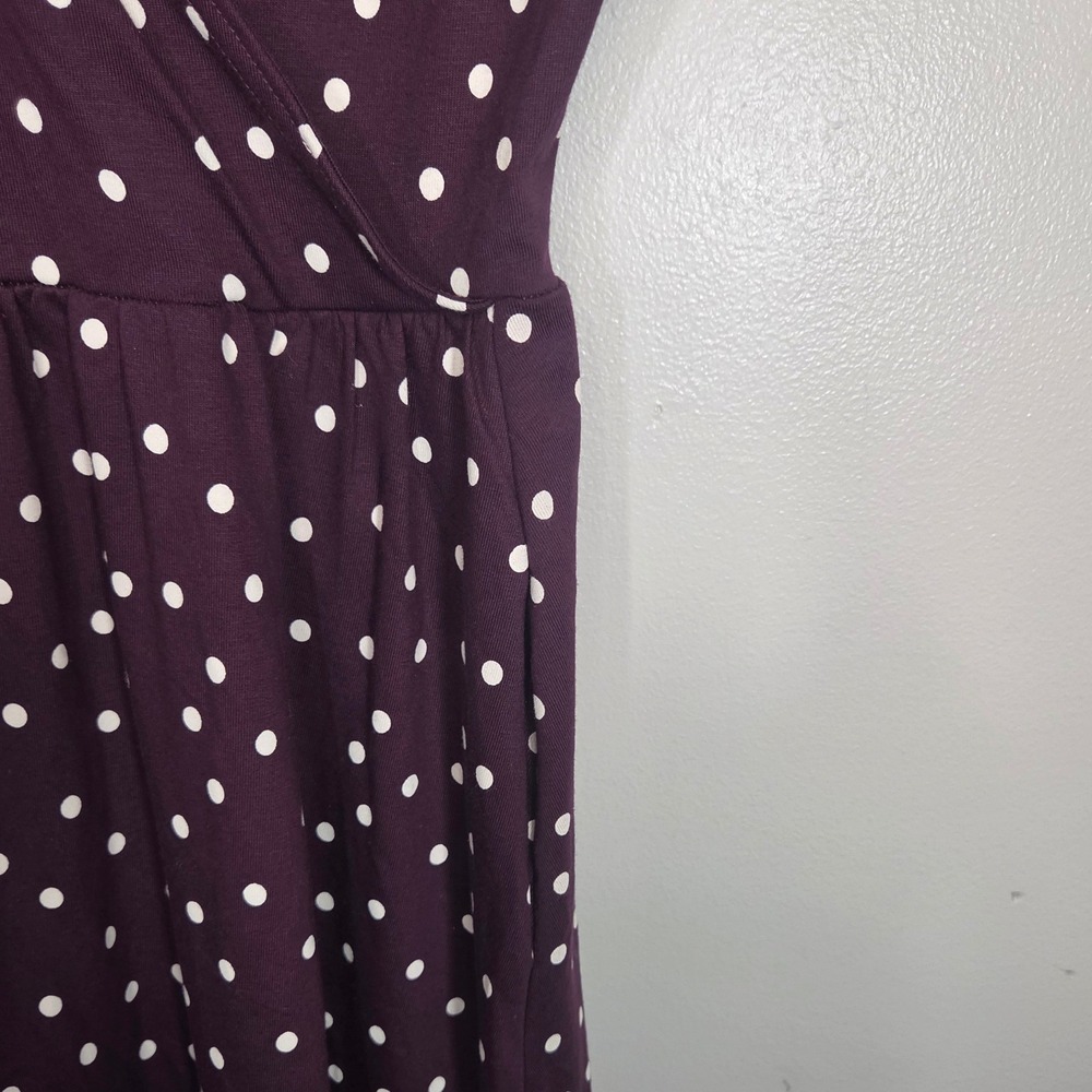 Pact Organic Cotton Polka Dot Dress L NWT Plum Faux Wrap Fit Flare Pockets - Picture 8 of 9
